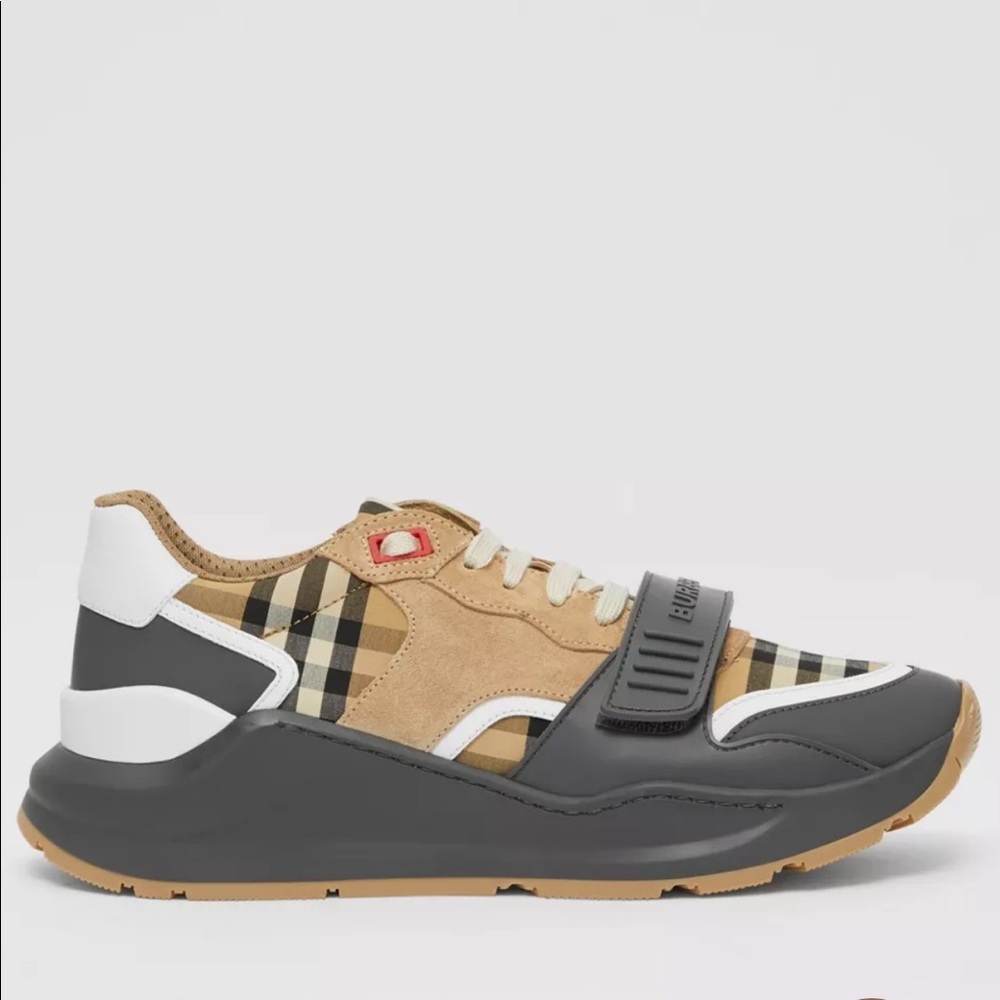 BURBERRY, Vintage Check, Suede and Leather Sneakers - Picture 3 of 16